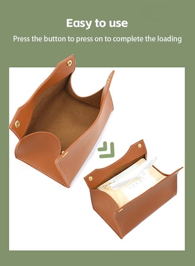 Leather Tissue Box Cover, Leather Tissue Box Organizer Holder for Home Living Room Table, Leather Car Mounted Tissue Storage Box (Black) - Image 2